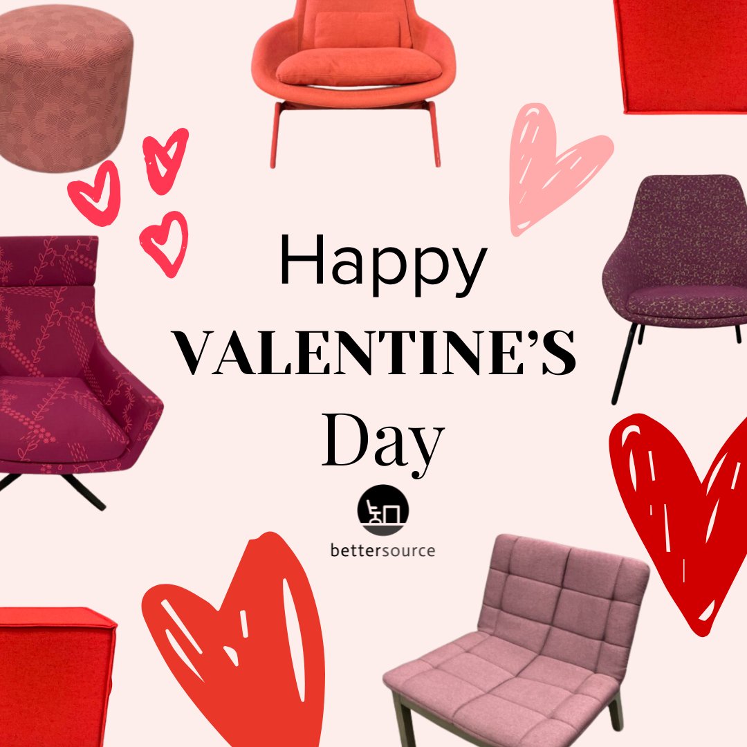 ABetterSource's tweet image. Chairs as cozy as a warm hug! 💕 Wishing you a Valentine’s Day filled with comfort and style. ❤️  #BetterSource #OfficeFurniture #SecondHand #ValentinesDay #SeatingWithLove