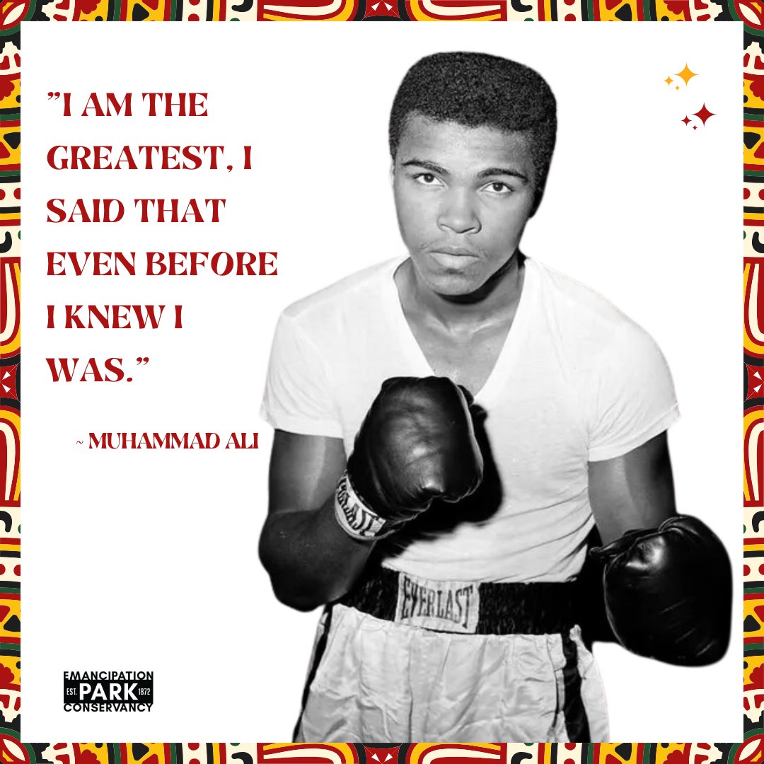 CELEBRATING &amp; REMEMBERING BLACK HISTORY - QUOTE OF THE DAY -  "I am the greatest, I said that even before I knew I was."  ~ Muhammad Ali

The G.O.A.T.

#BlackHistory
#CelebrateBlackHistory
#WeAreBlackHistory
#EmancipationPark