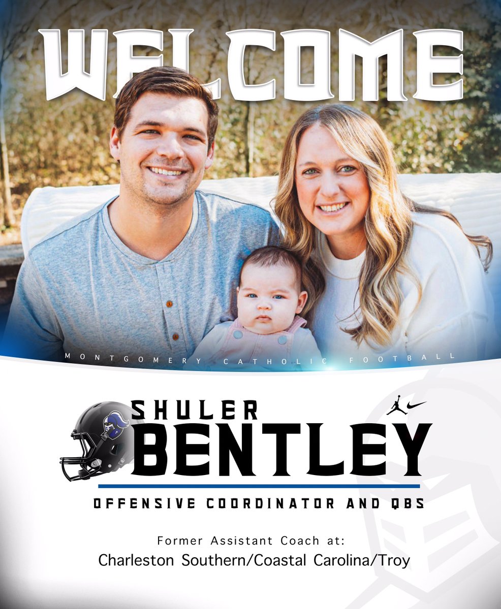Montgomery Catholic FB (@mcpknightsfb) on Twitter photo Montgomery Catholic Football is proud to announce Shuler Bentley as the OC and QBs Coach! He is a former assistant coach at Charleston Southern University, Coastal Carolina University, and Troy University. Welcome Coach Bentley! #EPE #FridayKnightLights #GoKnights <a href="/shulerbentley/">Shuler Bentley</a> Montgomery Catholic Football is proud to announce Shuler Bentley as the OC and QBs Coach! He is a former assistant coach at Charleston Southern University, Coastal Carolina University, and Troy University. Welcome Coach Bentley! #EPE #FridayKnightLights #GoKnights <a href="/shulerbentley/">Shuler Bentley</a>