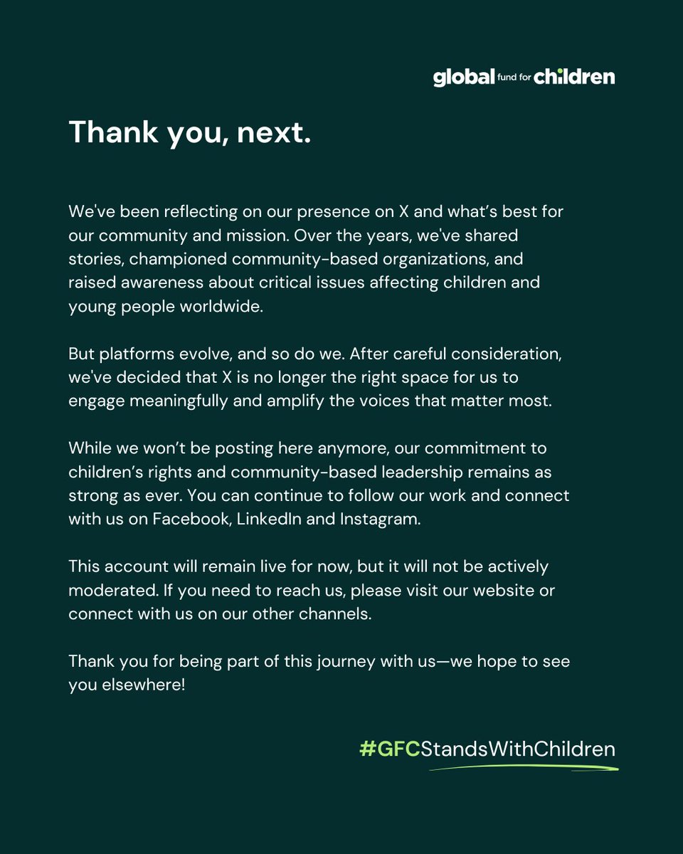 We're leaving X. Thank you, next!