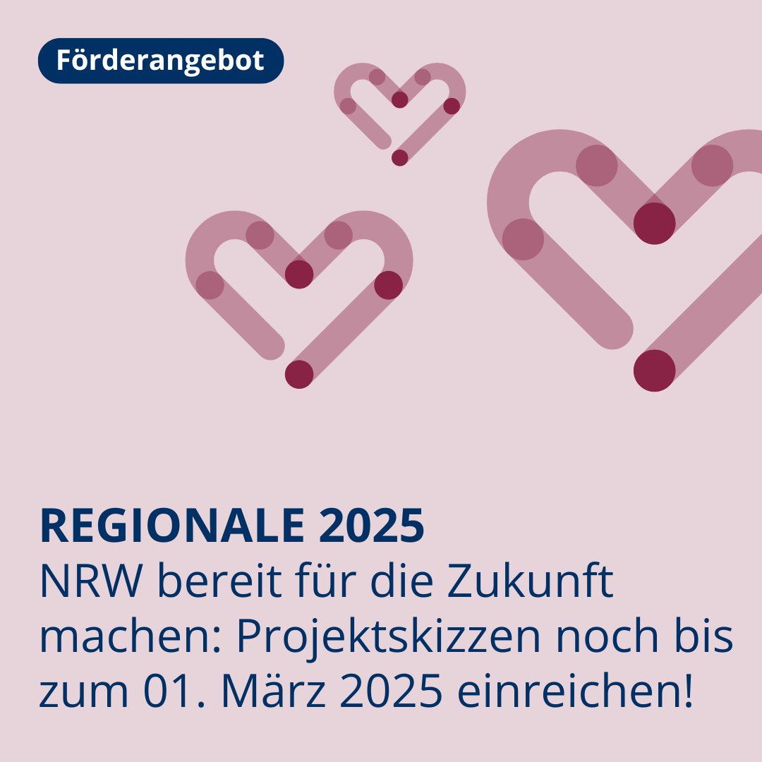 Mit der #REGIONALE können regionale Entwicklungsstrategien &amp; Projekte in NRW in die Tat umgesetzt werden. Projektskizzen können noch bis zum 1. März 2025 eingereicht werden: efre.nrw.de/einfach-machen… &amp; efre.nrw.de/einfach-machen…