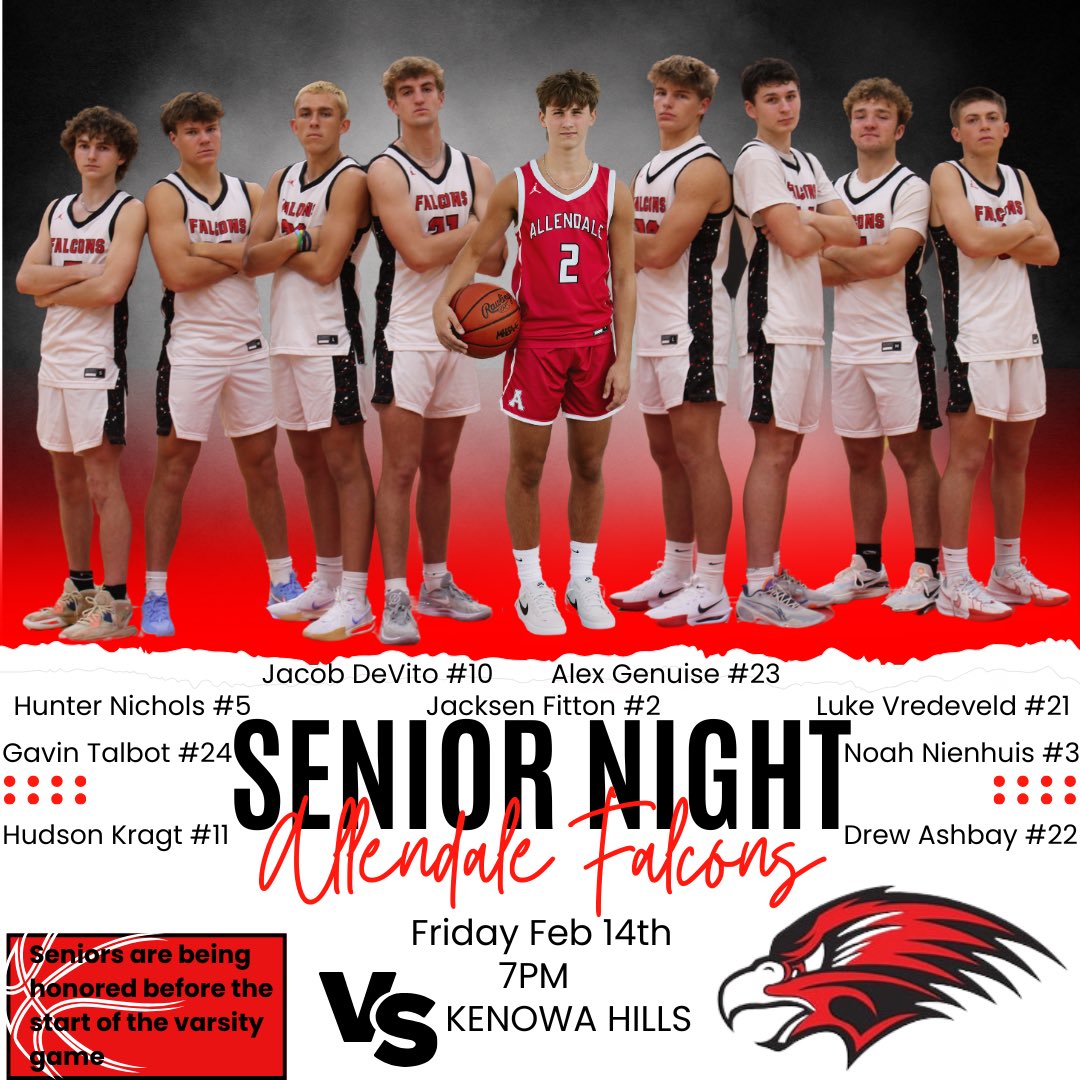 Tonight we honor the seniors before the boys varsity basketball game vs Kenowa Hills