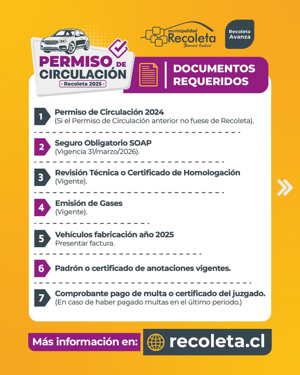 FaresJadue's tweet photo. 🚗✨ Renovar tu permiso en Recoleta es más que un trámite: es aportar al progreso de nuestra comuna.  

💻 Paga online en 👉 https://t.co/ZHcXD93V7F y evita filas. Tu aporte permite mejorar calles, seguridad, áreas verdes, deporte, áreas verdes, cultura y mucho más.  

Haz tu trámite rápido y seguro. Más info en https://t.co/01paQuMs2n #RecoletaAvanza 🚀