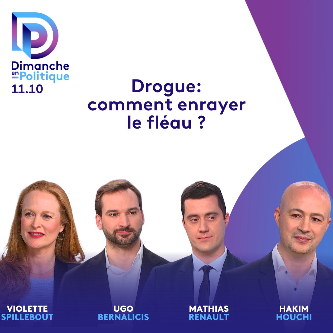 📺Drogue : comment enrayer le fléau ? Sur le plateau de #dimancheenpolitique le 16/02 à 11h10, <a href="/HamdaneZohra/">Zohra Hamdane</a> reçoit pour en débattre : 

➡️ <a href="/VSpillebout/">Violette Spillebout</a> 
➡️<a href="/Ugobernalicis/">Ugo Bernalicis φ</a>
➡️<a href="/MatthiasRN/">Matthias RENAULT</a>
➡️ Hakim Houchi <a href="/AddictionsFr/">Association Addictions France</a>
