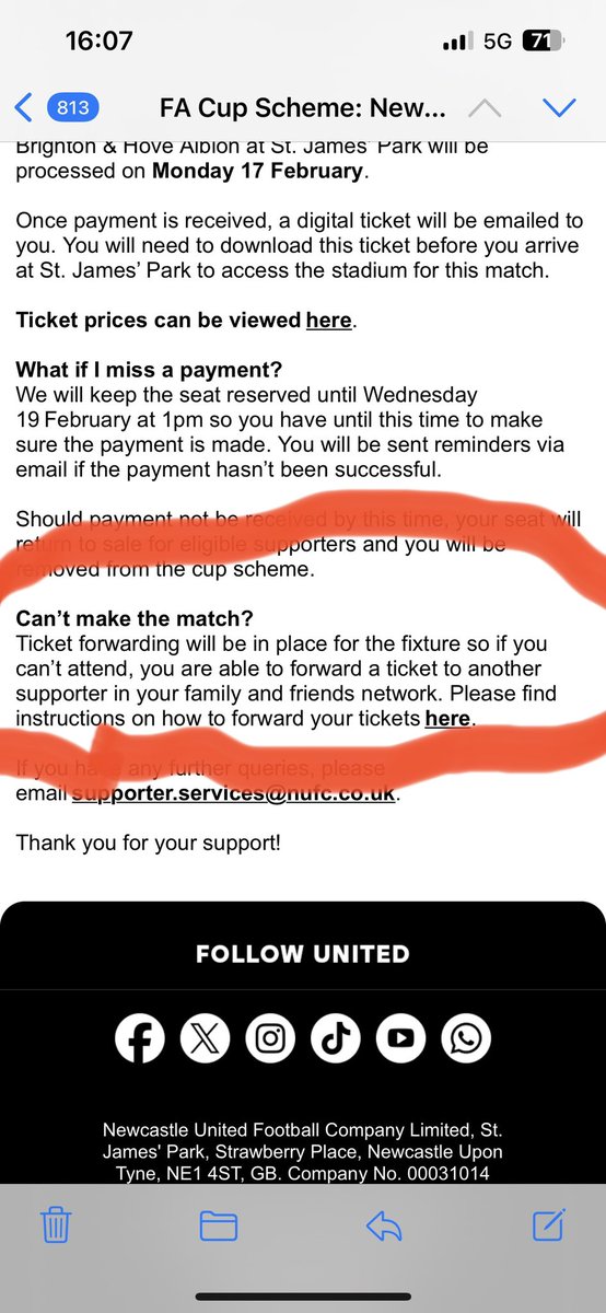 mark318nufc's tweet photo. Should state that doing this will effect chances of getting a final ticket 
Had a st over 20yrs opted in both cups had to transfer 2 tickets due to child care now in pot 5 🖕#nufc https://t.co/UYsprmUiJf