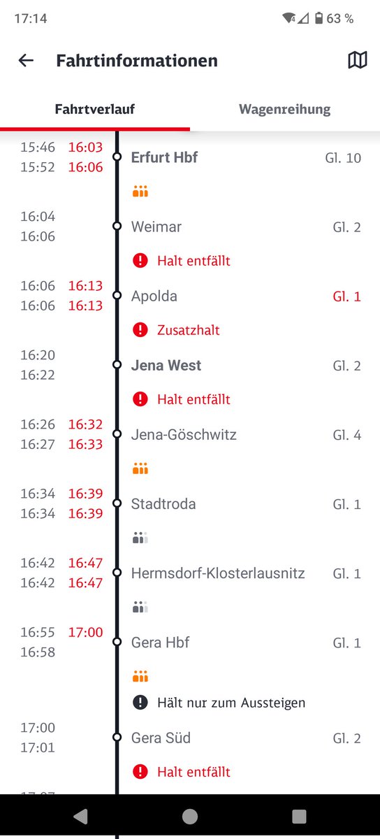 ... der #RE1 steht seit einer Stunde kurz vor Weimar, das grenzt an Freiheitsberaubung <a href="/DB_Bahn/">Deutsche Bahn Personenverkehr</a> Weiterfahrt unklar, offenbar über Apolda nach Göschwitz. In der App sind wir schon ein #Geisterzug. #Bahn