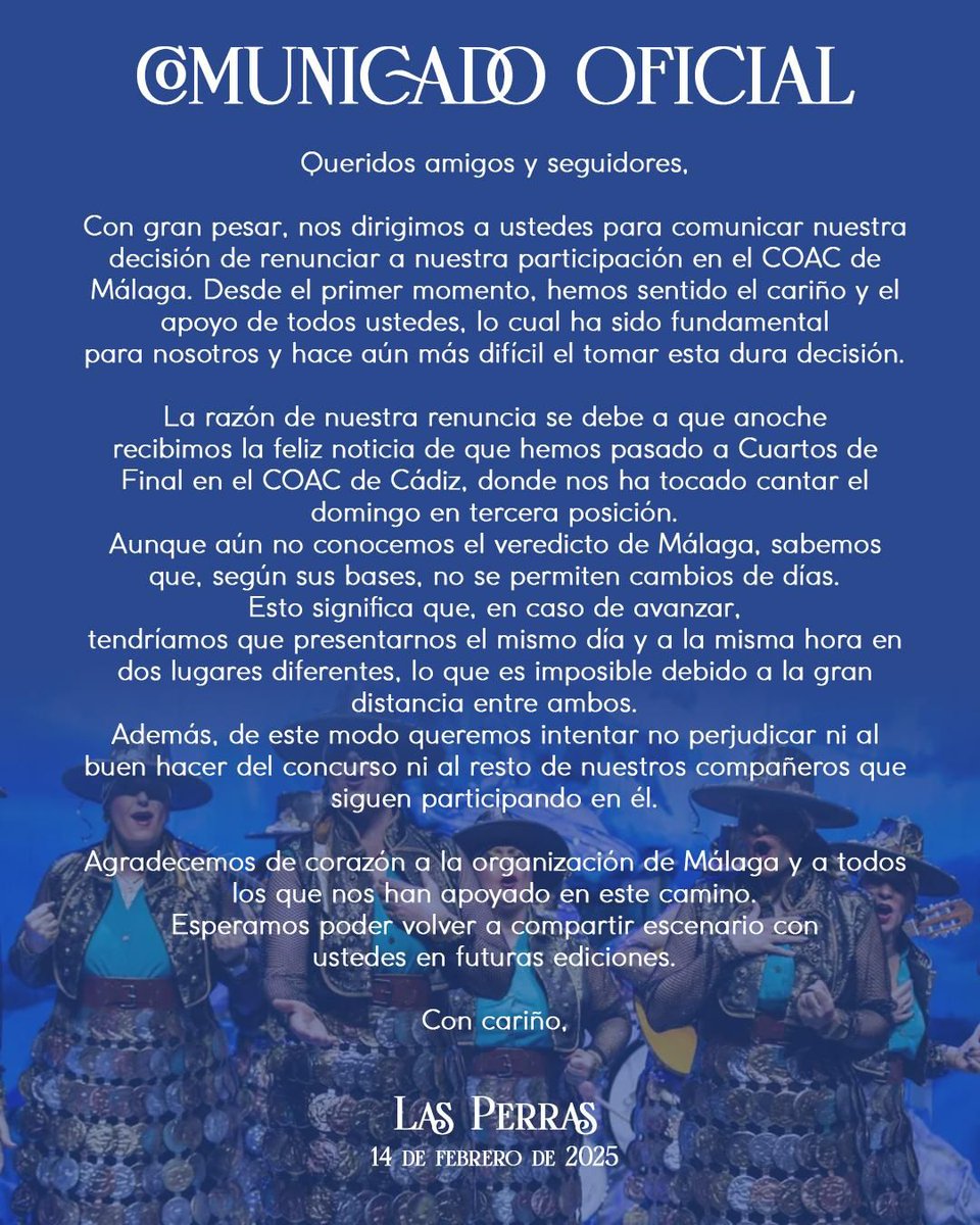 malakahin's tweet photo. No sé cómo están las bases de @CarnavalMLG, pero espero su sanción de 5 años de no concursar si el jurado tiene a bien pasarlas a semifinales y por supuesto dejar el hueco libre ese día. #COACMLG #CarnavalMLG https://t.co/QWK1x6x2al