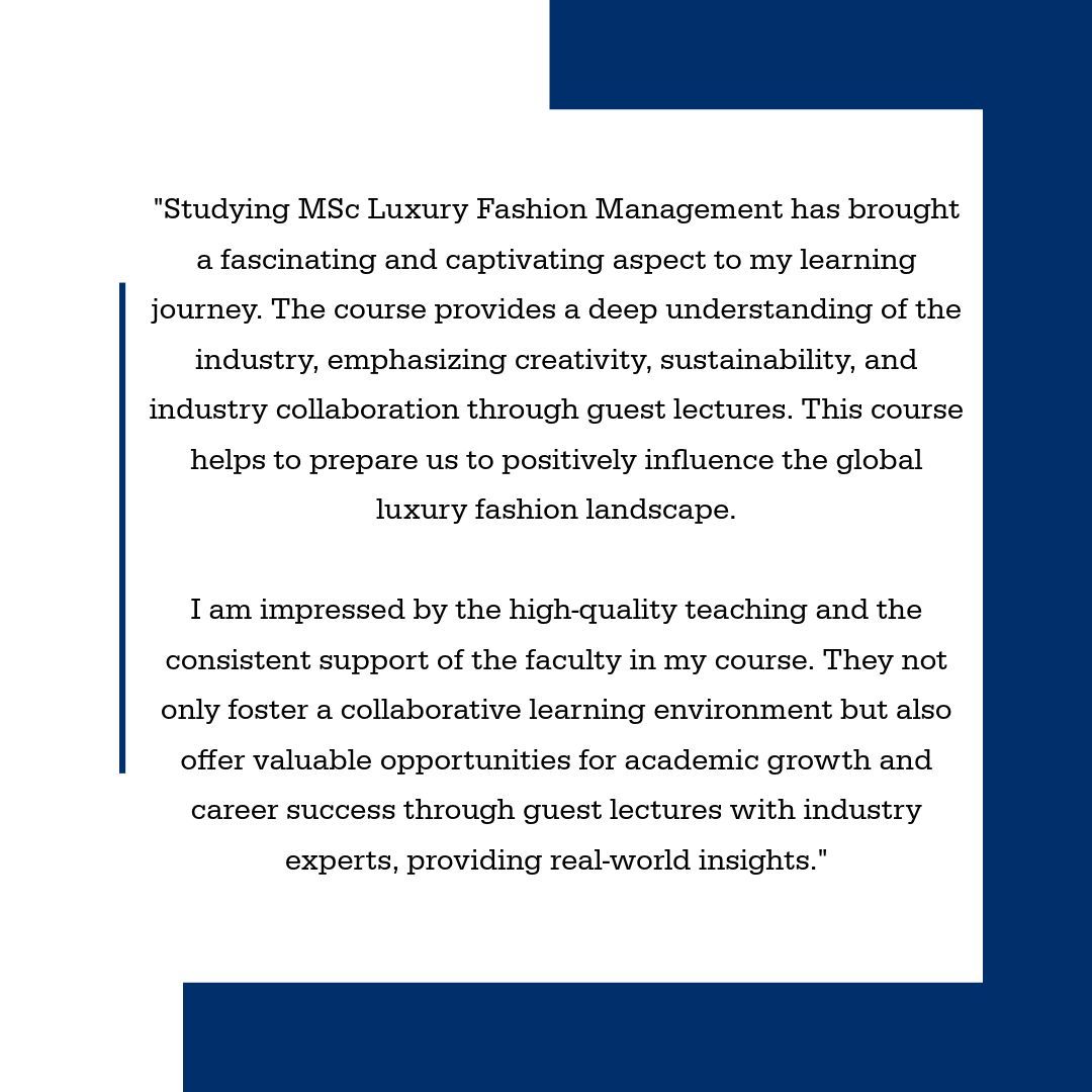 Here is what one of our international students, Kulunu has to say about her experience in studying MSc Luxury Fashion Management at Manchester Met. 

To find out more about this course visit our website using the link below. 

buff.ly/3QivDEx