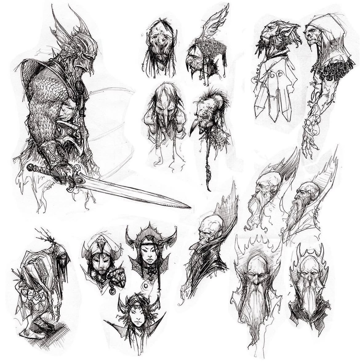 Today I thought I’d do a little thread about how I approach Concept Art, and a method I use that I refer to as Shotgunning.

In the image below, I was playing with some of the classic D&amp;D characters, such as Warduke and Kelek, during a meeting :)