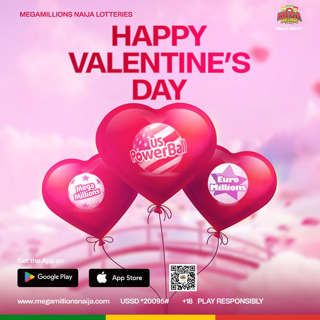 MegamillionsNG's tweet photo. ❤️ Happy Valentine’s Day! 

Wishing you a day filled with love, joy, and beautiful moments. May your heart be as full as your dreams! ✨

From all of us at MegaMillions Naija. 🎉

#HappyValentinesDay 
#megamillionsnaijalotteries 
#megamillionsnaija
#playitwinit
#tgif https://t.co/mPbz1SudXD