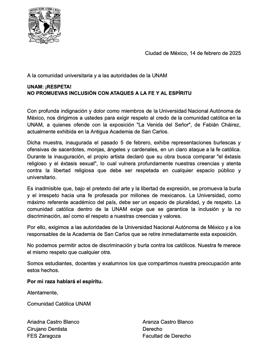 ComCatolicaUNAM's tweet photo. #NoOfendasMiFe @UNAM_MX https://t.co/fKgwPttQGu