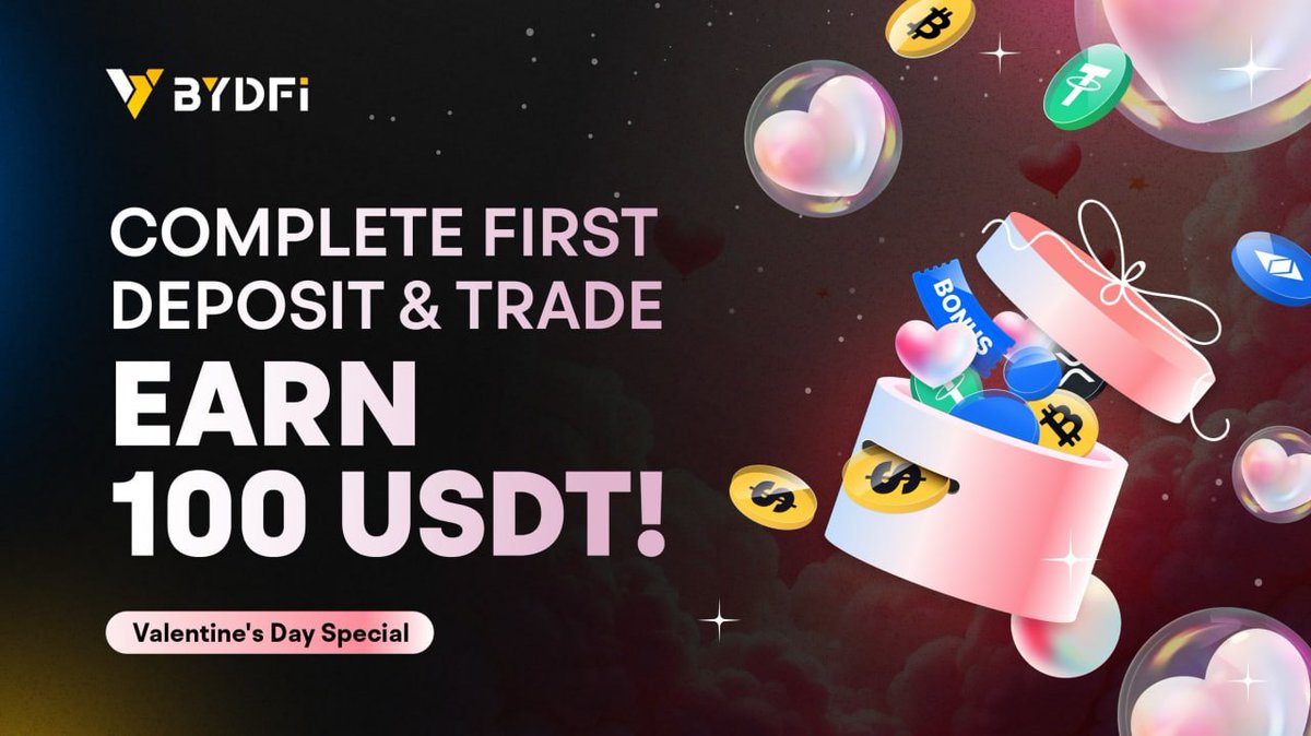 🎉 GANA 100USDT EN BYDFI 🎉

*NUEVA campaña SAN VALENTIN!❤️🔥

-Deposita 100usdt 
-Abri tu primer trade.
-Puedes seguirnos en Copy Trading.
-Regístrate aquí: partner.bydfi.com/register?vipCo…

Promocion valida hasta 16/02