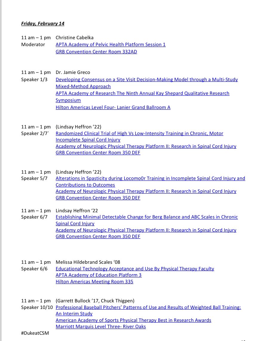 Duke_DPT's tweet image. 11 am sessions @ResearchAPTA @TheAPTAALI @APTAcvp @FederalPT @aptapelvic @APTANeuroPT @APTA_AcadPTEd @aaspt_apta #dptfaculty @DukeOrtho @DukeMedSchool @DukeRehab @DukeAlumni #dptalumni #DukeatCSM #DPTResearch #APTACSM @APTA_official