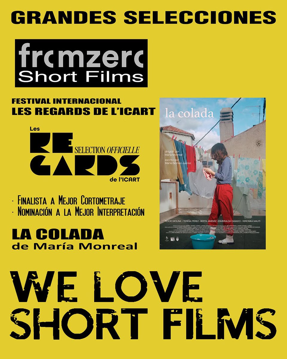 Rocío NOMINADA a mejor interpretación en el Festival Internacional Les Regards de lIcart de Paris por su papel en LA COLADA. Qué orgullo!! El corto también se encuentra nominado a mejor cortometraje. Enhorabuena también a <a href="/monrealm/">Michele Monreal</a> y todo el equipo ♥️ Muchísima suerte!!