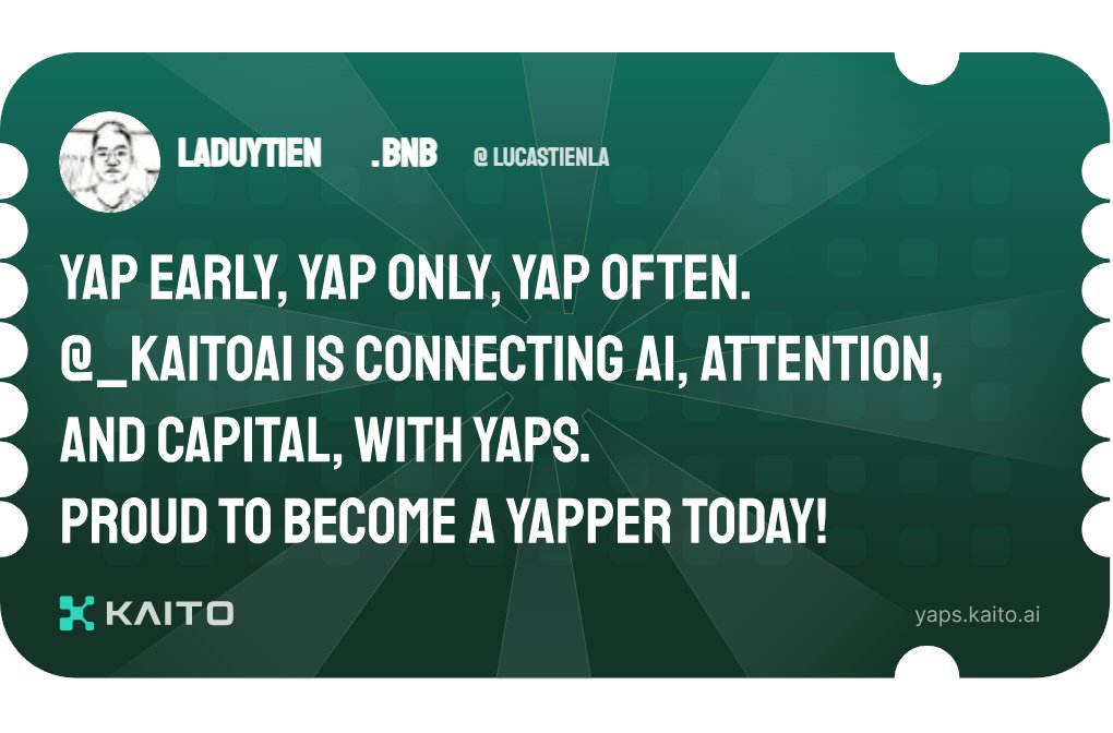 Yap early, yap only, yap often.

@_kaitoai is connecting AI, attention and capital with Yaps.

Just claimed my social card and I'm accumulating Yap points in real-time.

Claim yours 👉 yaps.kaito.ai/referral/96432…