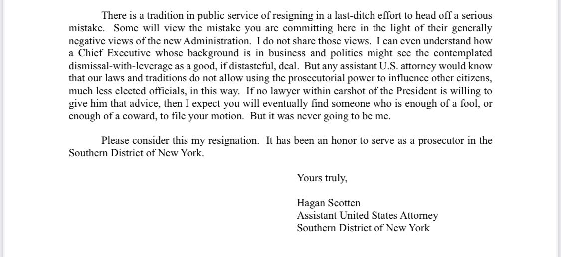 Ava Benny-Morrison (@avabmorrison) on Twitter photo One of the SDNY prosecutors on the <a href="/NYCMayor/">Mayor Eric Adams</a> case, Hagan Scotten, has resigned in an email to Acting DAG Emil Bove “…I expect you will eventually find someone who is enough of a fool, or enough of a coward, to file your motion. But it was never going to be me.” One of the SDNY prosecutors on the <a href="/NYCMayor/">Mayor Eric Adams</a> case, Hagan Scotten, has resigned in an email to Acting DAG Emil Bove “…I expect you will eventually find someone who is enough of a fool, or enough of a coward, to file your motion. But it was never going to be me.”