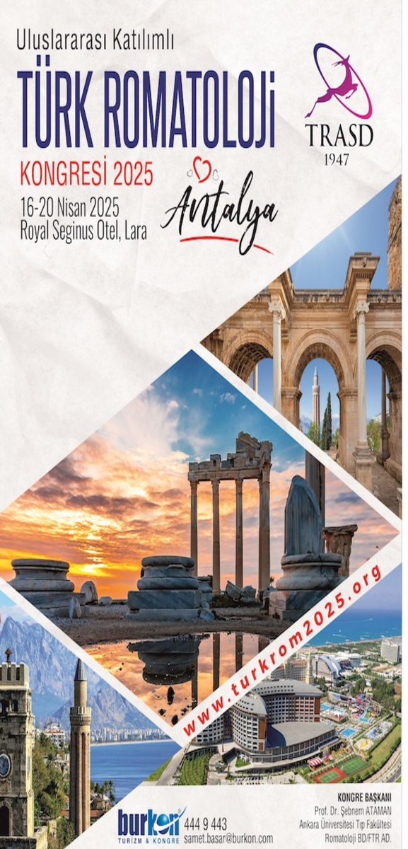 📢 Mark your calendars! The Turkish Rheumatology Congress with International Attendance will take place on April 16-20, 2025, Antalya. 🌍🩺 Join us to explore the latest in rheumatology &amp; musculoskeletal diseases through interactive discussions! #TLAR2025