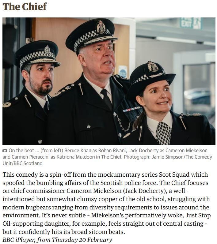 Thrilled to see The Chief featured in The Guardian's top shows to stream this week! 🚔

#TheChief #BBCiPlayer #NeeNaw