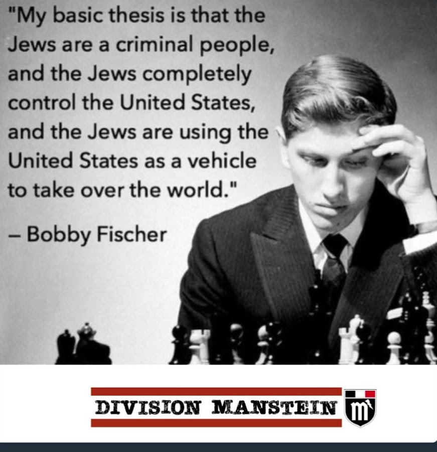 Don't forget what Bobby Fisher said about the jews, we need watch them so they don't control the media look who owns ABC, CBS, NBC, AND THERE'S LIKE A HUNDRED AND THIRTEEN IN CONGRESS for some reason.