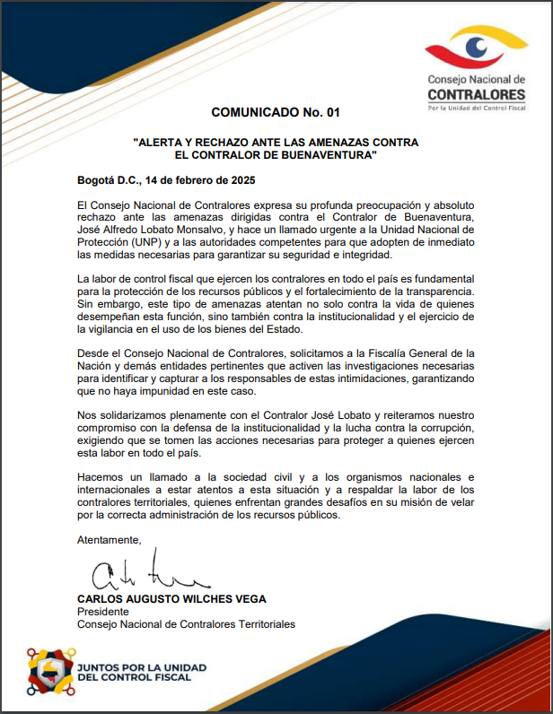 contraloriaenv's tweet photo. ☝¡Atención!🆕✅Aviso importante.

🔹🔹🔹 Como integrantes del Consejo Nacional de Contralores, nos sumamos a las voces de rechazo tras los hechos acaecidos en contra del contralor de Buenaventura🔹🔹🔹.
.
.
.
#contraloríaenvigado https://t.co/gro21wk8Ot