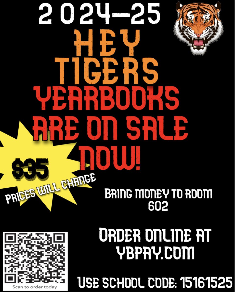vtms1965's tweet photo. Hey Tiger Family! Make sure to get your yearbook while supplies last!! https://t.co/RGpOSs56Mx
