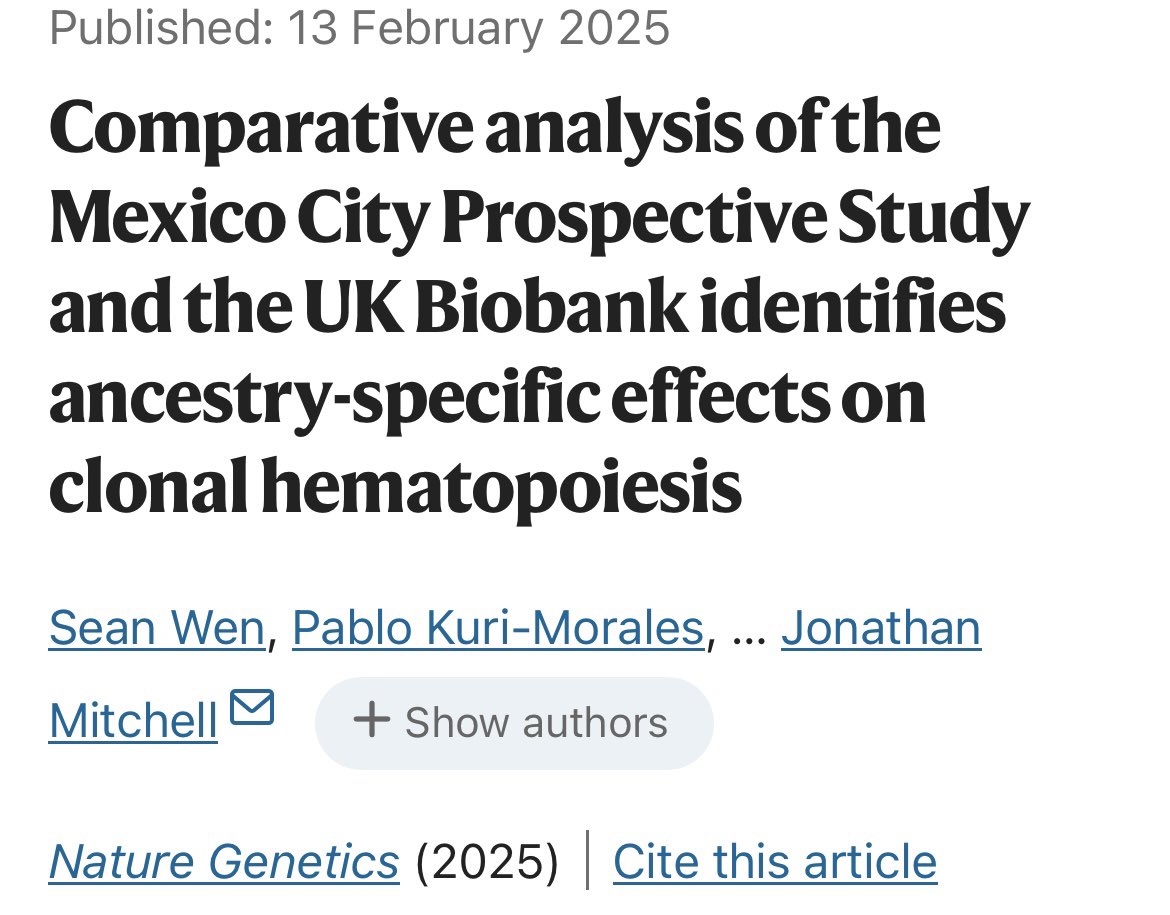 Sean Wen (@sean_wen221) on Twitter photo Delighted to share our work on clonal hematopoiesis #CH out now in <a href="/NatureGenet/">Nature Genetics</a>. We revealed ancestry as a risk factor for CH 🧵
<a href="/ASTRAZENECAUK/">AstraZenecaUK</a> <a href="/Cambridge_Uni/">Cambridge University</a>
nature.com/articles/s4158… Delighted to share our work on clonal hematopoiesis #CH out now in <a href="/NatureGenet/">Nature Genetics</a>. We revealed ancestry as a risk factor for CH 🧵
<a href="/ASTRAZENECAUK/">AstraZenecaUK</a> <a href="/Cambridge_Uni/">Cambridge University</a>
nature.com/articles/s4158…