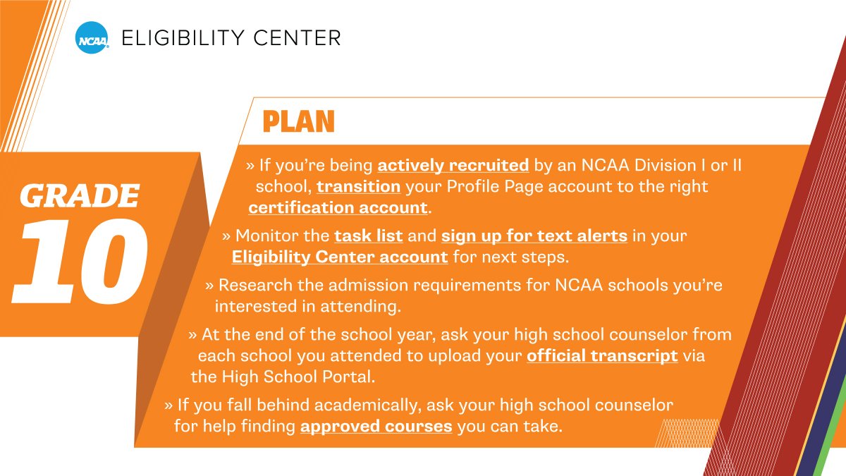 Are you a high school sophomore wanting to compete in #collegesports? Research the admission requirements for <a href="/NCAA/">NCAA</a> schools you’re interested in attending.

🔗 on.ncaa.com/hstimeline