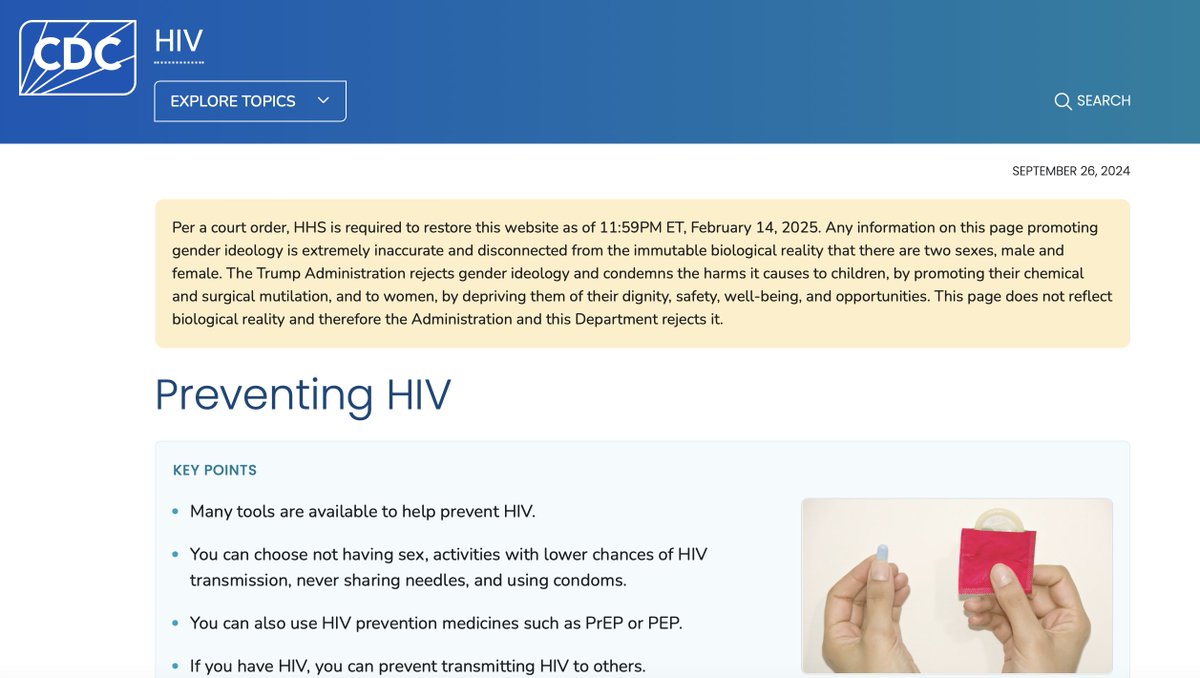 US CDC HIV page, prevention. See the banner text.