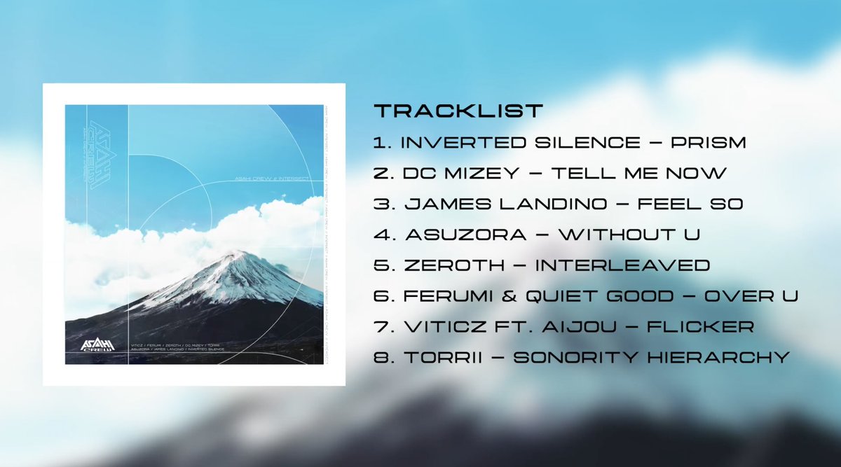 ASAHI CREW - INTERSECT
Tracklist Poster

Featuring: <a href="/aijou_music/">aijou_アイジョウ</a>, <a href="/asuzora/">✧ asuzora ✧</a>, <a href="/fferumi/">ferumi</a>, @invertedsilence, <a href="/Jacotanu/">𝖩𝖺𝖼𝗈𝗍𝖺𝗇𝗎 / 𝖣𝖢 𝖬𝗂𝗓𝖾𝗒</a>, <a href="/JamesLandino/">James Landino 🇯🇵🇺🇸</a>, <a href="/notzeroth/">zeroth</a>, @quiettgood, <a href="/VITICZ/">VITICZ</a>, &amp; Torrii

2025.02.21 RELEASE
