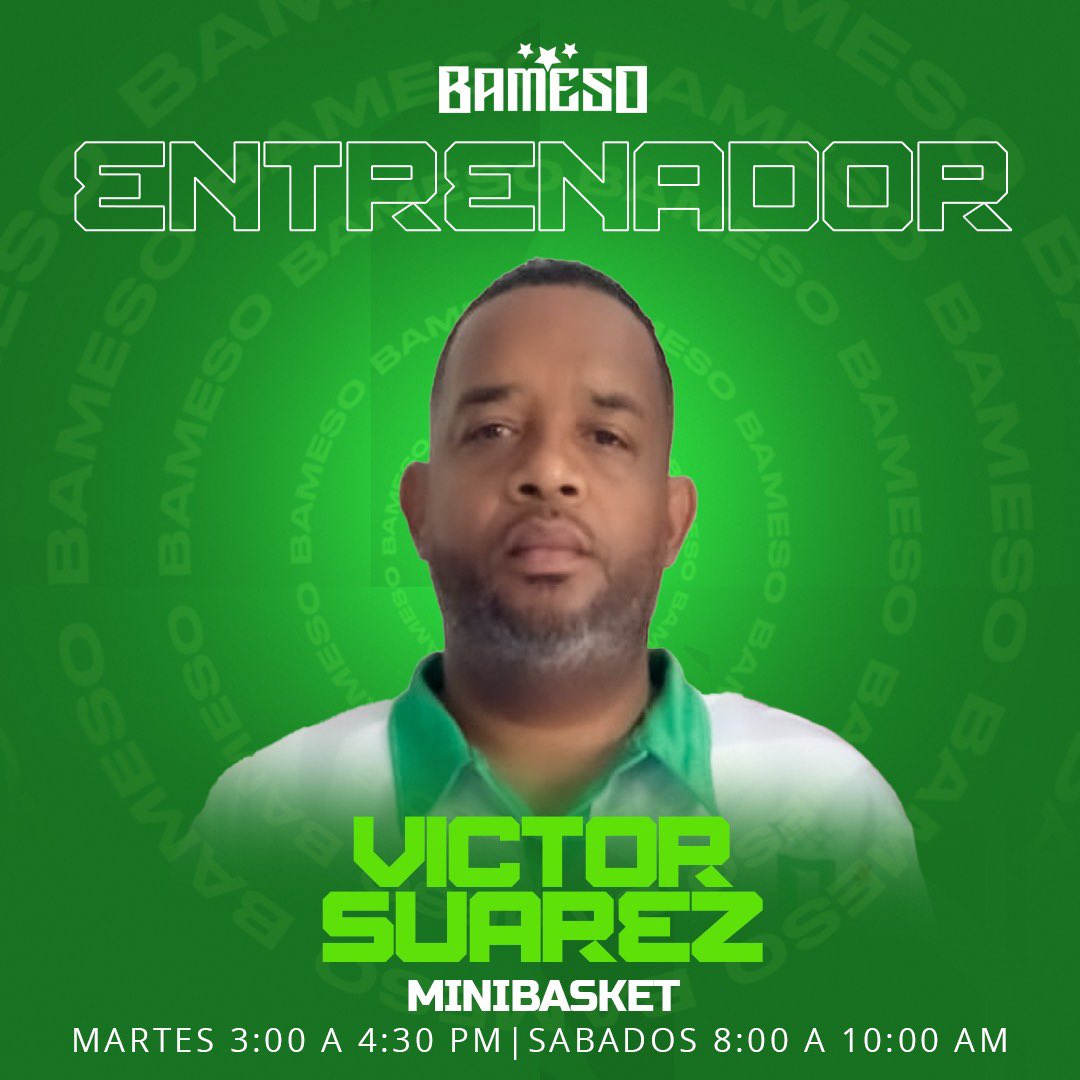 Víctor Suárez será el responsable de nuestro equipo Mini Basket, entrenado Martes de 3:00 a 4:30 de la tarde y sábados de 8-10 de la mañana.
#bameso #nuevoorden