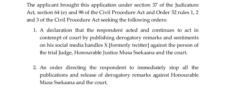 Prof.GW Kanyeihamba (@pgwkanyeihamba) on Twitter photo The judge sat and heard a case against himself? Is this the way the Chief justice promised to punish our president <a href="/IsaacSsemakadde/">Isaac Ssemakadde</a> ? Stay strong my President.
In the pearl of Africa, the unexpected happens". The judge sat and heard a case against himself? Is this the way the Chief justice promised to punish our president <a href="/IsaacSsemakadde/">Isaac Ssemakadde</a> ? Stay strong my President.
In the pearl of Africa, the unexpected happens".