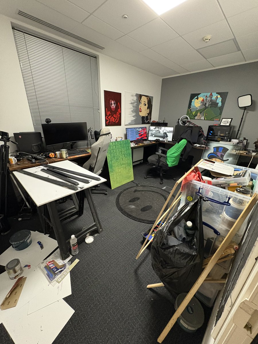 This tiny little corporate office has been so many different things over the last 8 months. Stream studio, paint studio, bedroom, workshop, meeting room and everything in between