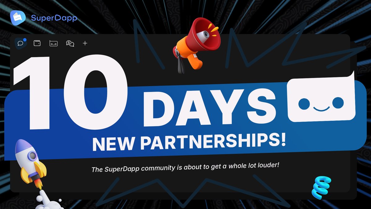 SuperDappAI's tweet photo. 🚀 10 DAYS until something BIG drops for the #SuperDapp community!

New partnerships, new connections, and a whole lot more. The countdown starts NOW. ⏳

Who’s ready? 👀

#SocialFi #AI #AIAgent https://t.co/HTE4PZc7CS