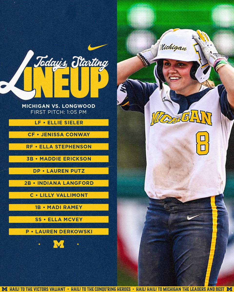 umichsoftball's tweet photo. #GAME7 Starting Lineup.

Live Stats >> https://t.co/7ViJMEv1GN https://t.co/37svzwuovq