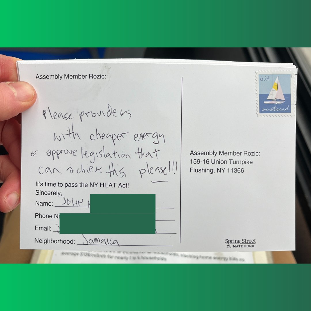 springstclimate's tweet image. Assemblymember @nily: we’ve been in your district every week and your constituents want lower bills and cleaner heat! It’s time to pass the #NYHEATAct in the budget now!