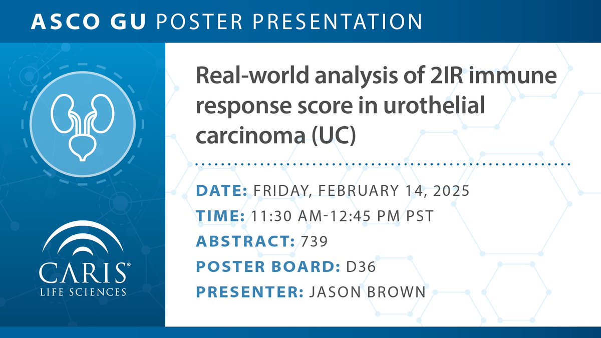 Caris Life Sciences (@carisls) on Twitter photo Can an immune response score with prognostic and predictive value in urothelial carcinoma be calculated from RNA expression data? <a href="/JasonBrownMDPhD/">Jason Brown</a> discusses results from a validation cohort of ~6400 UC cases from the Caris clinicogenomic database during #GU25. Can an immune response score with prognostic and predictive value in urothelial carcinoma be calculated from RNA expression data? <a href="/JasonBrownMDPhD/">Jason Brown</a> discusses results from a validation cohort of ~6400 UC cases from the Caris clinicogenomic database during #GU25.