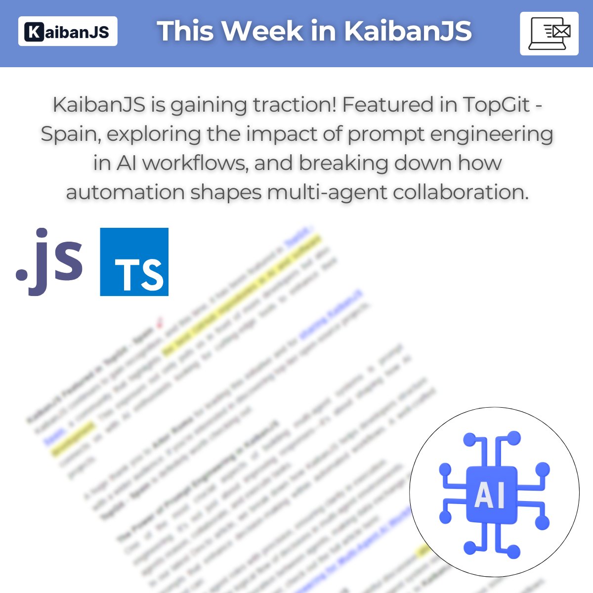 kaibanjs's tweet image. 🚀 This week’s KaibanJS newsletter is live!
🔺 Recognized by TopGit - Spain, bringing our framework to more devs
🔺 Exploring the impact of prompt engineering in multi-agent AI workflows
🔺 Breaking down automation and how agents collaborate
📩 Catch up on the latest updates:…