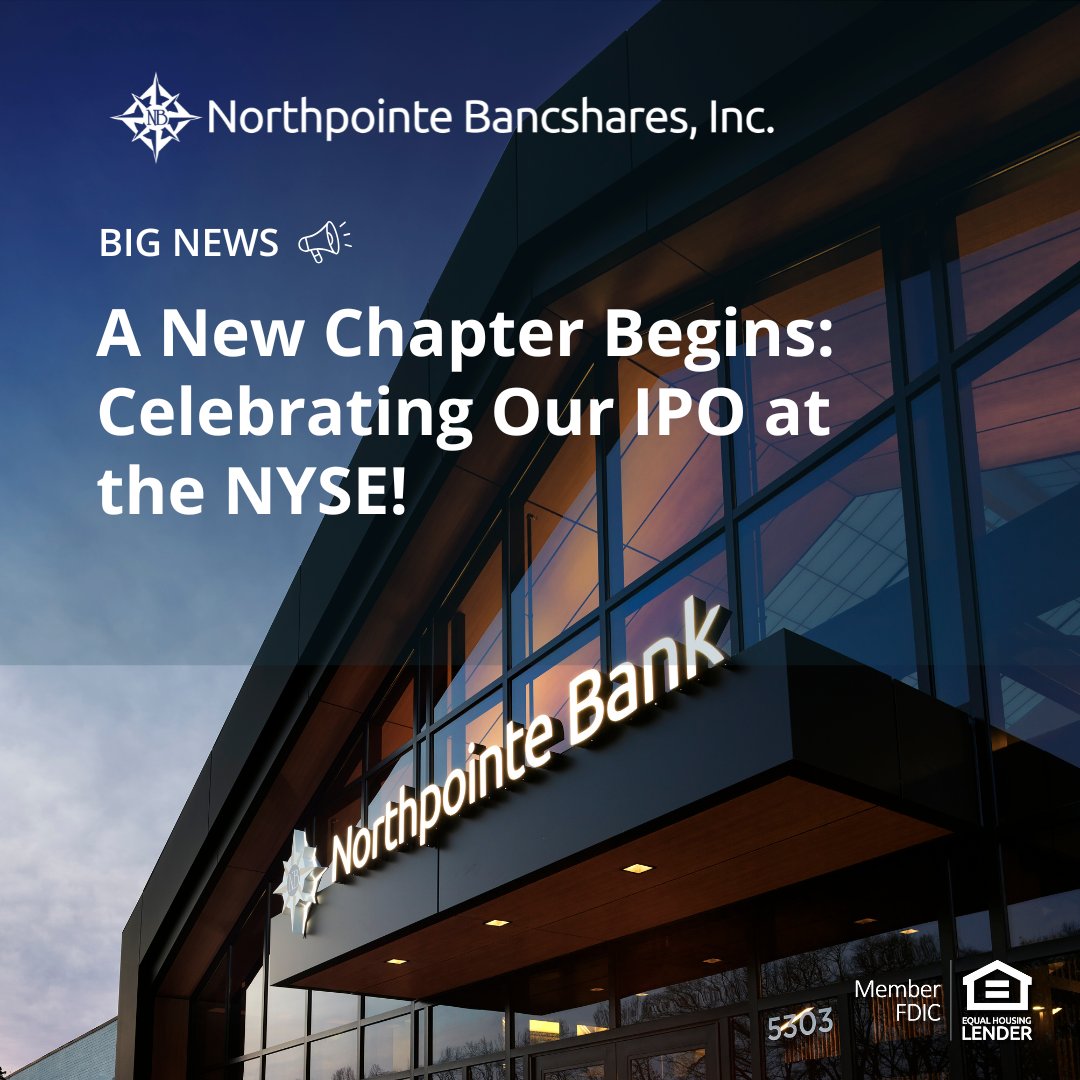 NorthpointeBank's tweet image. Today marks a monumental milestone as we celebrate going public with our IPO on the @NYSE! This achievement wouldn’t be possible without our dedicated teams and valued customers—thank you for your support on this incredible journey!
#GoingPublic #WeAreNorthpointe #IPO #NYSE