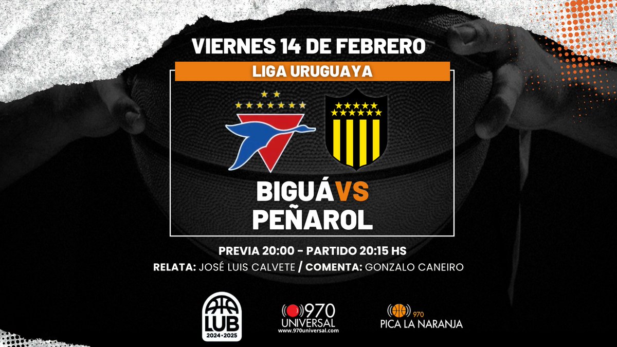 Hoy a partir de las 20 hs, la previa. 

<a href="/BiguaOnline/">Bigua Online</a> vs <a href="/BasketCAPuy/">PEÑAROL | Basketball</a> 

Con los relatos de <a href="/joselocalvete/">José Luis Calvete</a> y los comentarios de <a href="/CaneiroGonzalo/">Gonzalo Caneiro</a> 

Escuchanos por 970AM, 970universal.com o Youtube

<a href="/picalanaranja/">Pica la naranja</a>