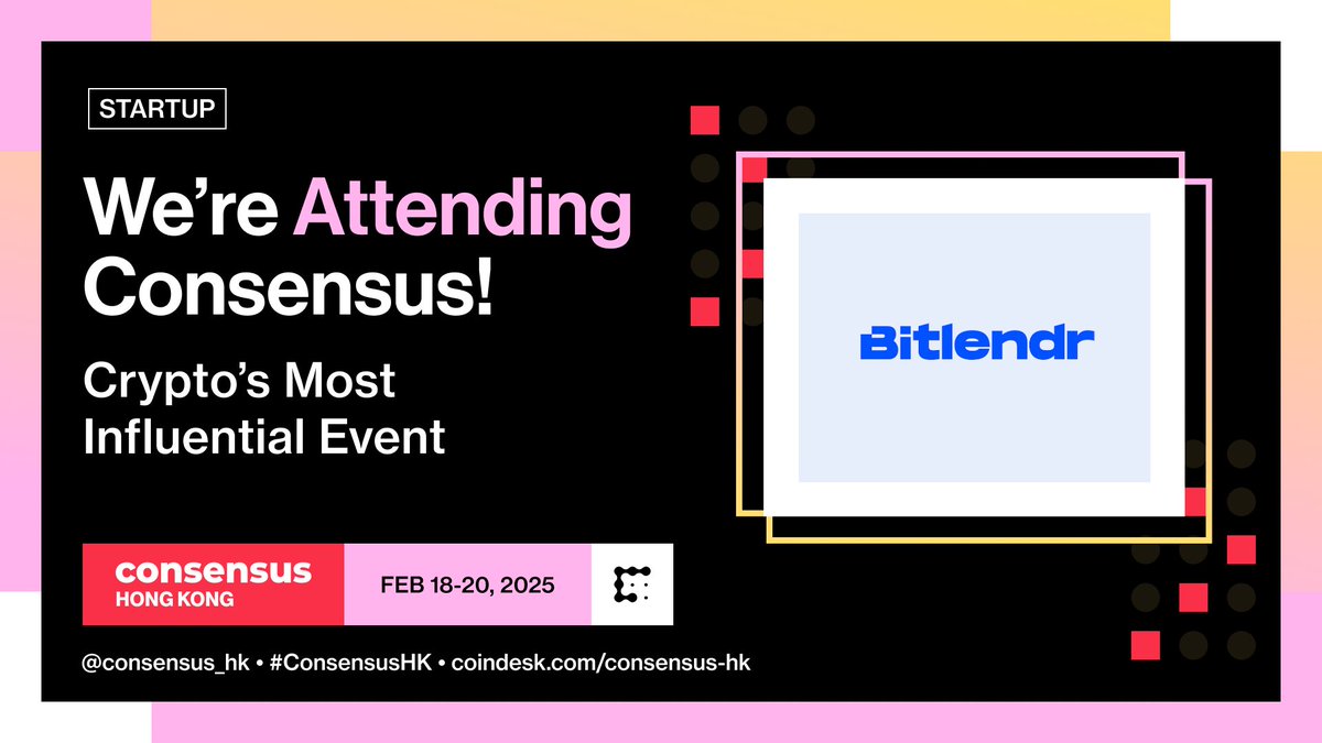 Bitlendr is heading to <a href="/consensus_hk/">Consensus Hong Kong</a> in Hong Kong next week! If you’re attending and want to talk about how we’re redefining fiat loans with crypto collateral (or just want to geek out over DeFi), let’s connect.

DM us or comment below if you’d like to meet—no collateral