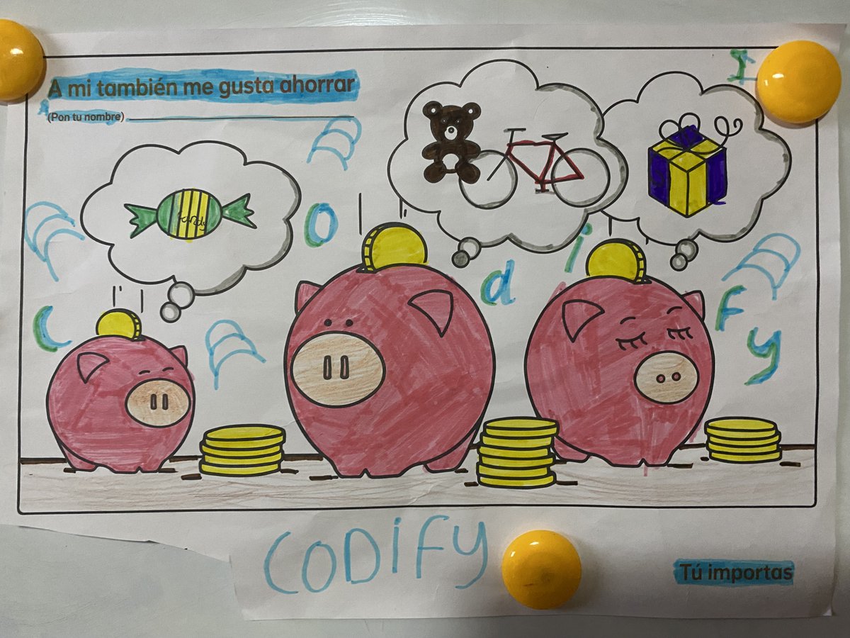 Después de una semana sufriendo la montaña rusa de las #startups llega tu hija del colegio, te dice que hoy han hablado de ahorrar y que ella ha hecho esto para explicar a su clase como ahorrar con <a href="/Codify_cash/">Codify.cash</a> 😍😍😍😍 La mejor energía para segur luchando. ¿La contrato?