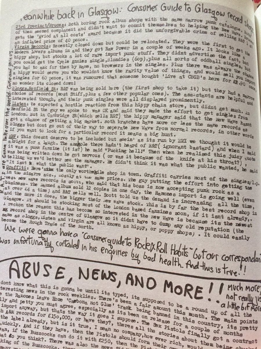 Steveplustax's tweet image. Early 1977--Ripped & Torn fanzine sends two schoolboys (myself and @EdwynCollins) to review Glasgow record shops
@GraceMaxwell @JonSavage1966