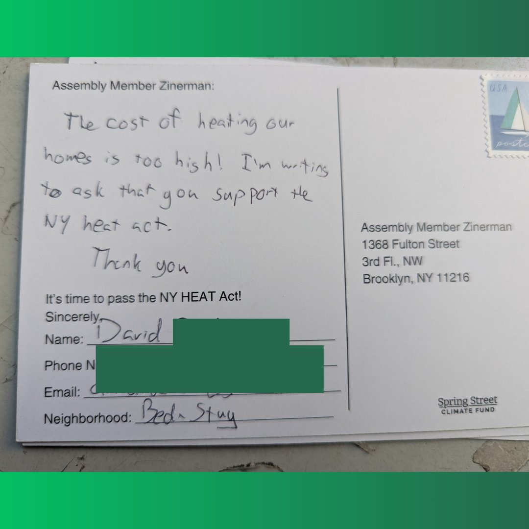 springstclimate's tweet image. Assemblymember @stefanizinerman: we’ve been in your district every week and your constituents want lower bills and cleaner heat! It’s time to pass the #NYHEATAct in the budget now!