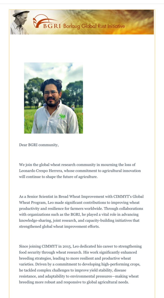 Wheat world would miss him. Deep condolences. <a href="/globalrust/">Borlaug Global Rust Initiative</a> <a href="/CIMMYT/">CIMMYT</a>