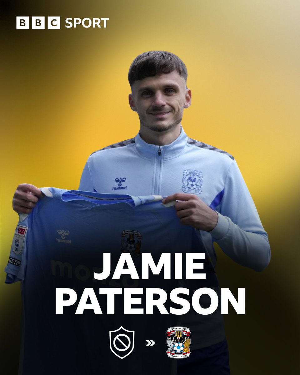 BBCCWRSport's tweet photo. Coventry City have announced the signing of Jamie Paterson! 🤩

⚽ The 33-year-old midfielder joins on a short-term deal until the end of the season.

Have your say on the Sound of the Sky Blues - with Clive, Rob and Oggy LIVE until 7pm ➡️: https://t.co/aoogjtZ0yU

#PUSB 🔵 https://t.co/JVhpzldPR2