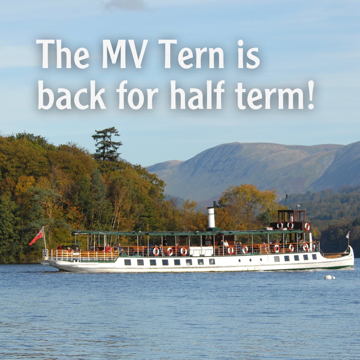 Windermereboats's tweet photo. The MV Tern is back for half term! 🚢

Hop aboard this historic beauty from 15th–23rd Feb (excluding 21st) and cruise through history on Windermere. 

#MVTern #FamilyAttraction #Windermere https://t.co/CP4fA5AouG