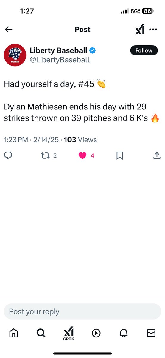 Bob Janeda (@coachbobj) on Twitter photo Not only does our own <a href="/dmathiesenn/">Dylan</a> get the opening day start on the mound for <a href="/LibertyBaseball/">Liberty Baseball</a>, he does it in dominating fashion.. Great Spartan alum and now making his mark in D1 baseball. #proudofyou #ourguysplayatthenextlevel <a href="/hilltopspartan/">Montour High School</a> <a href="/DR_CHRIS_STONE/">Chris Stone, Ph.D 🇺🇸</a> Not only does our own <a href="/dmathiesenn/">Dylan</a> get the opening day start on the mound for <a href="/LibertyBaseball/">Liberty Baseball</a>, he does it in dominating fashion.. Great Spartan alum and now making his mark in D1 baseball. #proudofyou #ourguysplayatthenextlevel <a href="/hilltopspartan/">Montour High School</a> <a href="/DR_CHRIS_STONE/">Chris Stone, Ph.D 🇺🇸</a>