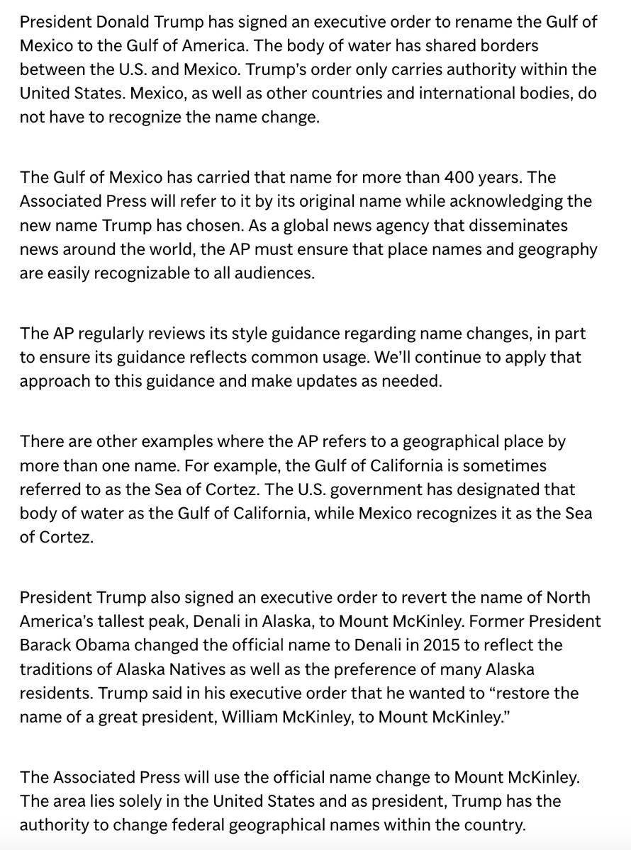 It is worth reading the <a href="/AP/">The Associated Press</a> Gulf of Mexico guidance, which clearly lays out the rationale in line with its role as a news organization serving a global audience. It had no hesitation to change its style from Denali to Mount McKinley.