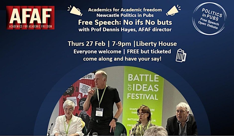 Derby Academics for Academic Freedom (@derbyuniafaf) on Twitter photo Not to be missed if you are in Newcastle on Thursday 27 February.
<a href="/ProfDHayes/">Dennis Hayes</a> <a href="/PiPsorgNE/">Newcastle Politics in Pubs</a>
<a href="/AFAF_freespeech/">Academics For Academic Freedom</a> <a href="/StudentAFAF/">Student Academics For Academic Freedom</a> <a href="/PiPsOrgUK/">@PoliticsInPubs</a> <a href="/M0L0VATT/">Mo Lovatt</a> <a href="/JonBryanPoker/">Know when to fold 'em</a> <a href="/acadofideas/">Academy of Ideas</a> <a href="/LeedsUniAFAF/">LeedsUniAFAF</a> <a href="/AFAFNWE/">Academics for Academic Freedom North West England</a> <a href="/NEUnis_AFAF/">Northeast Academics for Academic Freedom</a> Not to be missed if you are in Newcastle on Thursday 27 February.
<a href="/ProfDHayes/">Dennis Hayes</a> <a href="/PiPsorgNE/">Newcastle Politics in Pubs</a>
<a href="/AFAF_freespeech/">Academics For Academic Freedom</a> <a href="/StudentAFAF/">Student Academics For Academic Freedom</a> <a href="/PiPsOrgUK/">@PoliticsInPubs</a> <a href="/M0L0VATT/">Mo Lovatt</a> <a href="/JonBryanPoker/">Know when to fold 'em</a> <a href="/acadofideas/">Academy of Ideas</a> <a href="/LeedsUniAFAF/">LeedsUniAFAF</a> <a href="/AFAFNWE/">Academics for Academic Freedom North West England</a> <a href="/NEUnis_AFAF/">Northeast Academics for Academic Freedom</a>