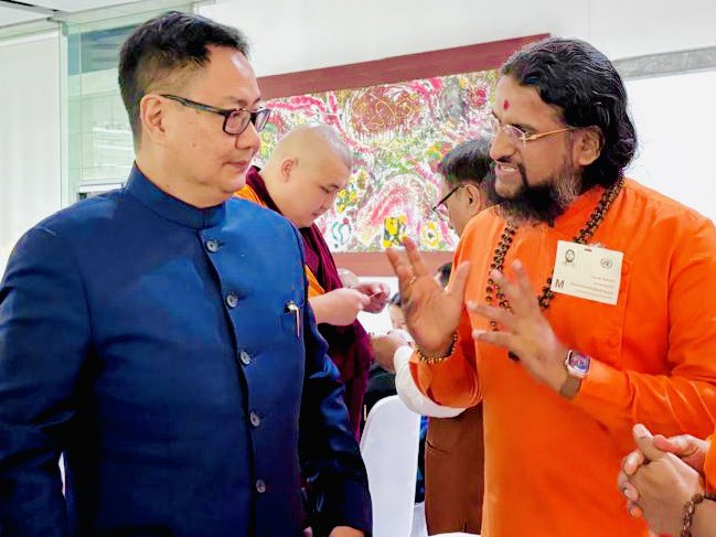 Sadgurudev_Goa's tweet photo. Had an inspiring interaction with Mr. @KirenRijiju, Union Minister of Parliamentary Affairs - Bharat, during the Global Hindu-Buddhist Initiative for Conflict Avoidance and Environmental Consciousness at The Asian Century of Dharma-Dhamma at the @UN Convention Center, Bangkok, Thailand🇹🇭. 
His profound patriotic spirit and unwavering commitment to the nation’s progress are truly commendable.